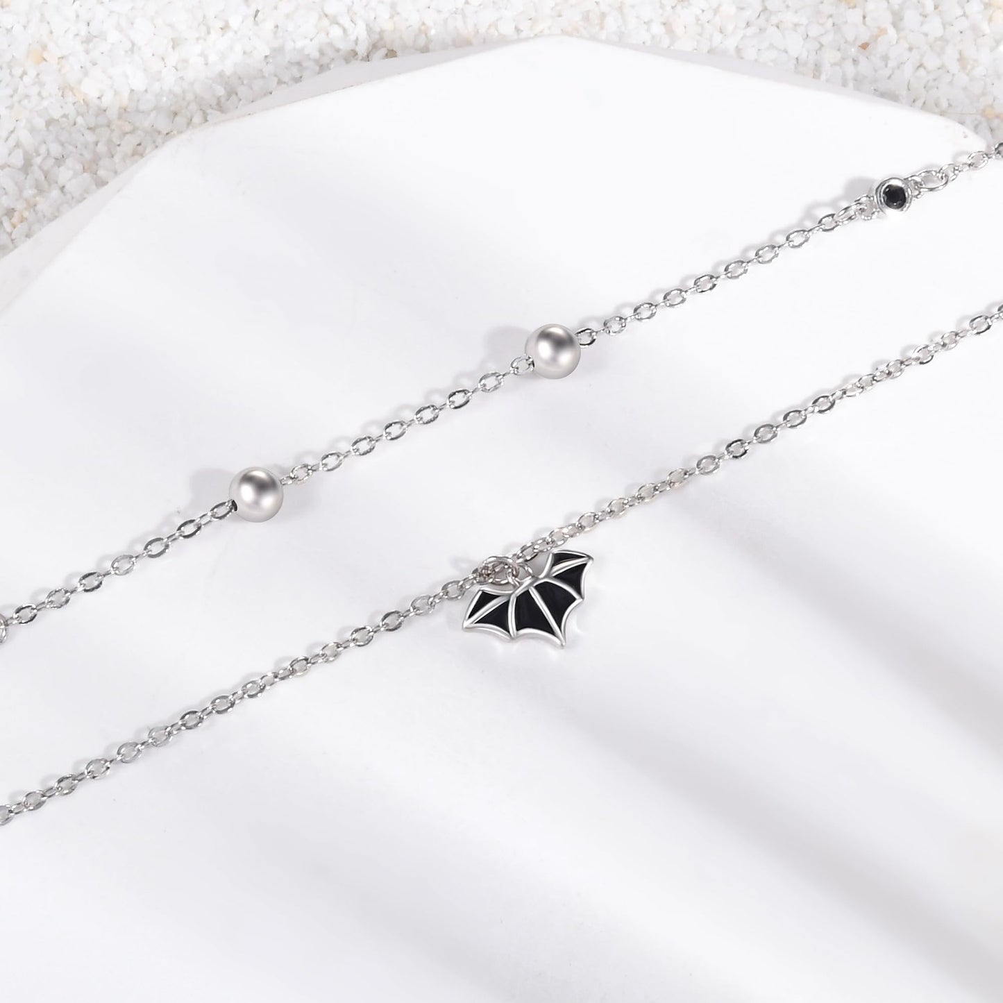 Bats Anklet 925 Sterling Silver Blacks Bats Ankle Bracelet for Women Dainty Boho Bats Chains Adjustable Beach Bats Black Zircon Anklet Layered Anklet Jewelry 11 Inches