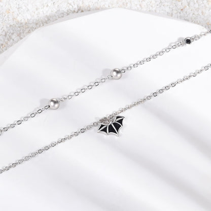 Bats Anklet 925 Sterling Silver Blacks Bats Ankle Bracelet for Women Dainty Boho Bats Chains Adjustable Beach Bats Black Zircon Anklet Layered Anklet Jewelry 11 Inches