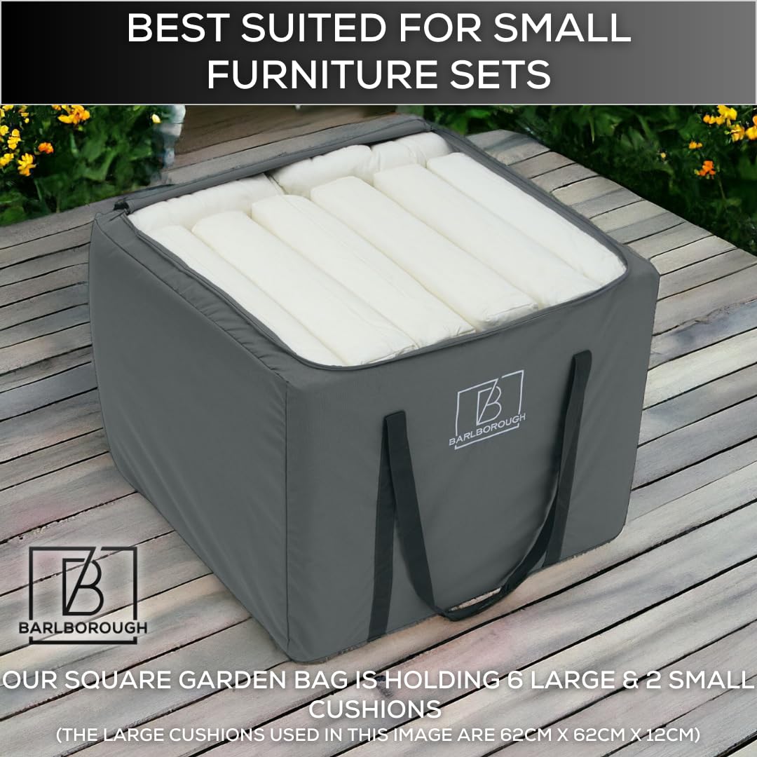 Barlborough Garden Cushion Protective Storage Bag Cover | Square Large 80 x 80 x 60cm | Waterproof Resistant with Zips for Outdoor Furniture Sofa Cushions Grey