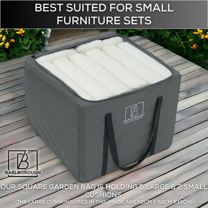 Barlborough Garden Cushion Protective Storage Bag Cover | Square Large 80 x 80 x 60cm | Waterproof Resistant with Zips for Outdoor Furniture Sofa Cushions Grey