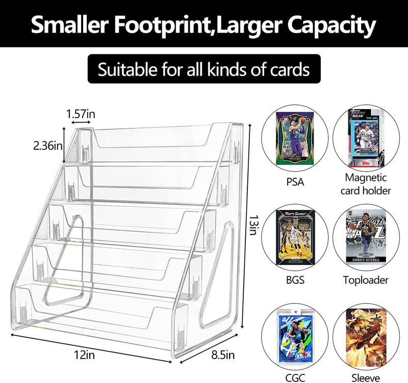 5-Tier Trading Card Display Stand - Vertical Tabletop Holder for PSA BGS SGC Graded Cards | Ideal for Baseball & Basketball