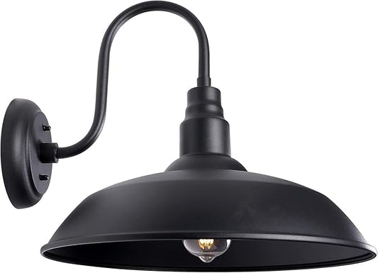 16 Inch Dome Barn Light for Porch, Large Gooseneck Outdoor Light Fixture for Farmhouse, Barn Style Exterior Patio Wall Lights for Garage, Black Outside Wall Sconce for Front Door, House