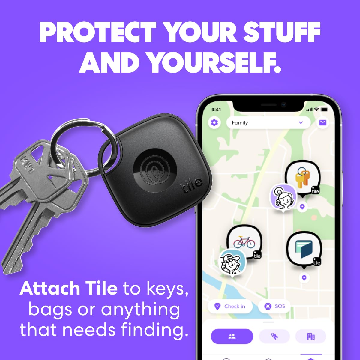 Tile by Life360 Mate - Bluetooth Tracker, Keys Finder and Item Locator for Keys, Bags and More. Phone Finder, Both iOS and Android Compatible, Pack of 1 (White)