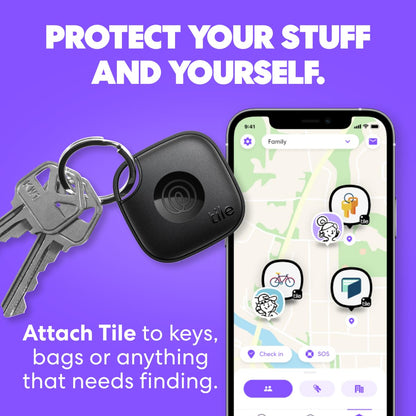 Tile by Life360 Mate (2024) Bluetooth Tracker, Keys Finder and Item Locator for Keys, Bags and More, Phone Finder, Both iOS and Android Compatible, Pack of 4 (Black)