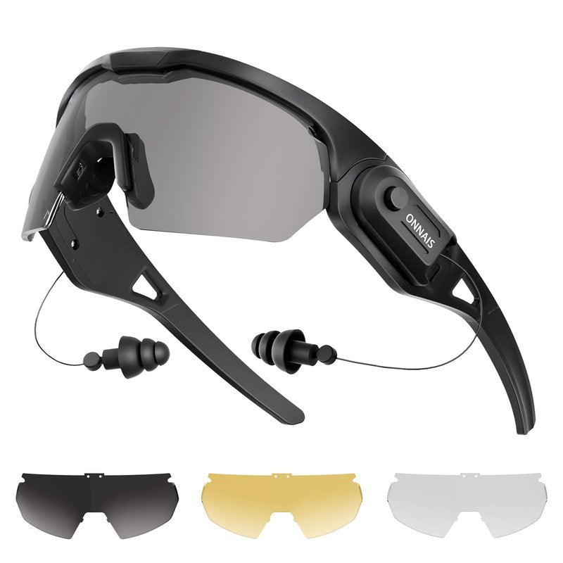 ONNAIS Shooting Glasses with Earplugs - ANSI Z87.1+ Safety Glasses with Detachable NRR 32dB Earplugs, Anti-Fog Eye Protection for Gun Range, Industrial Work, Cycling, Gifts for Men Women, Black