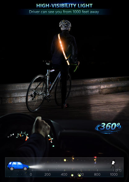 Fokia Kunbio LED Reflective Belt Sash for Walking at Night, Night Running Safety Gear High Visibility Rechargeable LED Light Up Running Belt for Runners Walkers Men Women