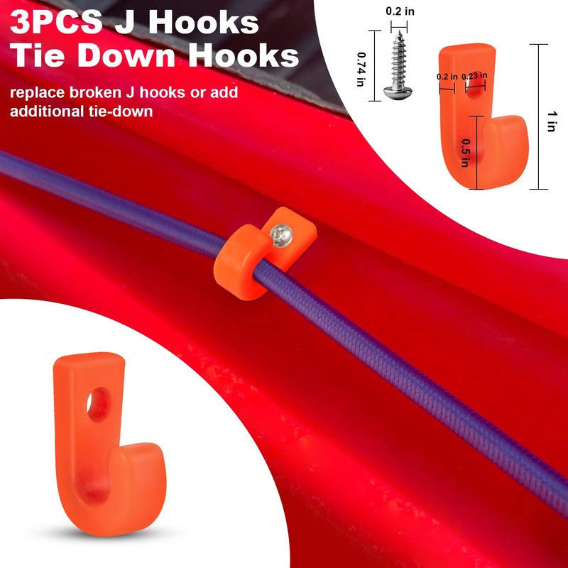 Kayak Deck Rigging Kit 1/4" 9.8' Bungee Cord with 6 D Rings& 4 J Hooks Tie Down Hooks& 4 Bungee Shock Cord Hooks,Tie Down Kayak Deck Line Repair Replacement Parts for Kayak Boat Canoe Accessory-Orange