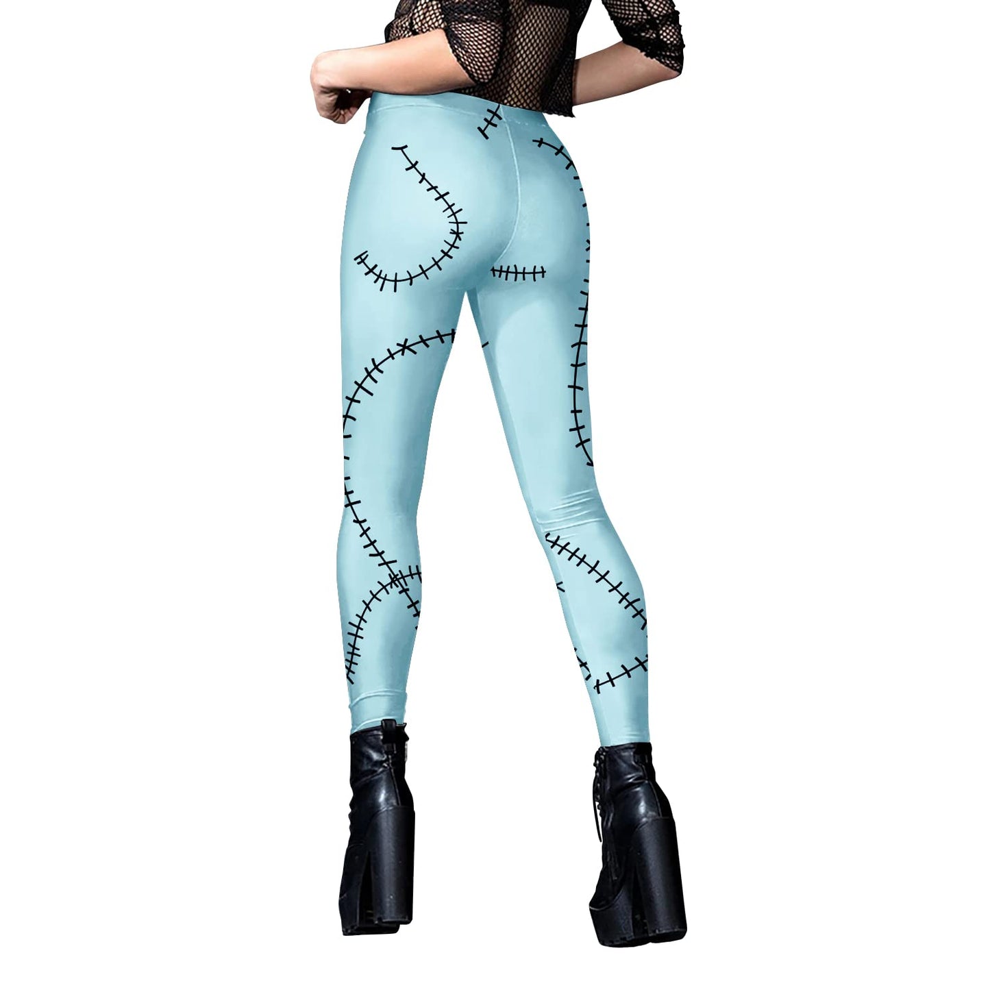 AOBUTE Halloween Costume Leggings Womens Sally Scary Stitched Printed Funny High Waist Party Tights XL