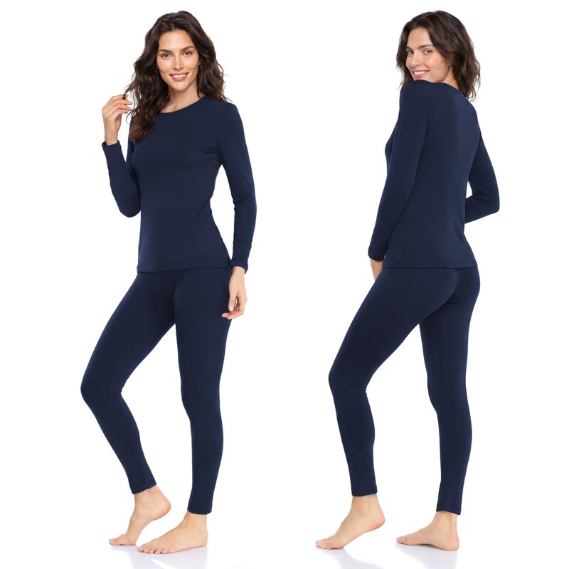 WEERTI Thermal Underwear for Women Long Johns with Fleece Lined Base Layer Women Cold Weather Top Bottom-Navy XL