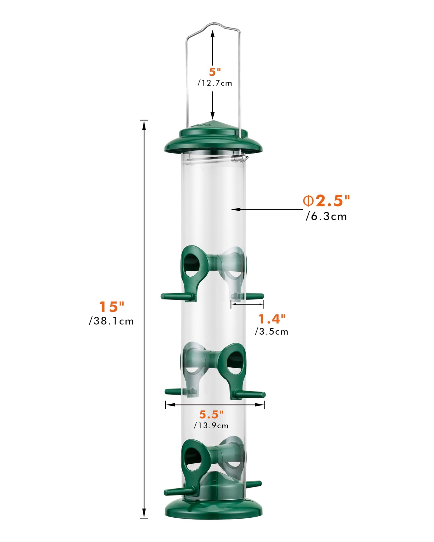 iBorn Metal Bird Feeders 6 Ports Hanging Wild Bird Seed Feeder for Mix Seed Blends, Niger Seed Feeder, Sunflower Heart, Birdbath, Heavy Duty All Metal Green Finishing 14 Inch 6Port