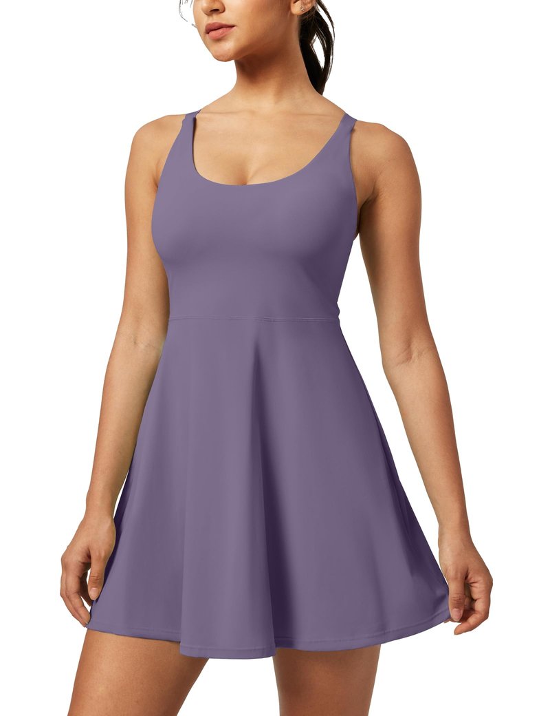 Heathyoga Tennis Dresses for Women Athletic Dress with Shorts Underneath Workout Dress with Pockets Summer Golf Outfits Mauve