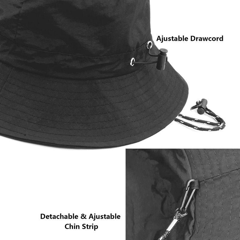 Waterproof Bucket Rain Hat - Quick Dry Packable Boonie Hat with UV Protection | Adjustable Chin Strap