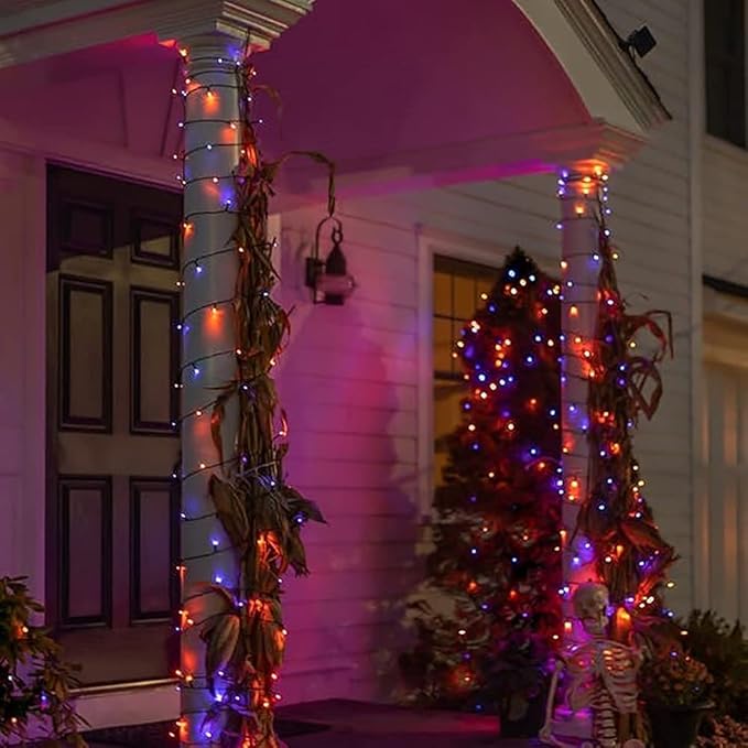 kemooie 500 LED Halloween Lights, 164FT 8 Lighting Modes Plug in Waterproof Fairy Lights for Outdoor Tree Party Garden Balcony Halloween Decorations (Purple and Orange)