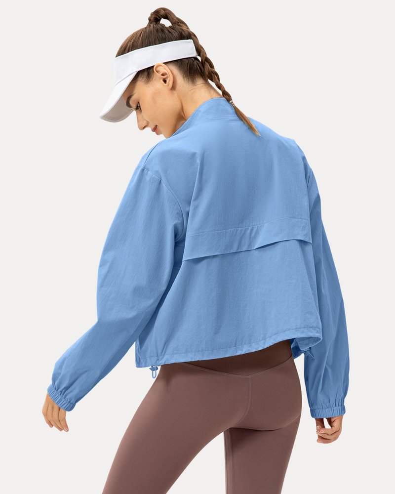 Locachy Women's Lightweight Zip Up Athletic Jacket Stand Collar Windproof Sun Protection Workout Outdoor Jacket Blue M