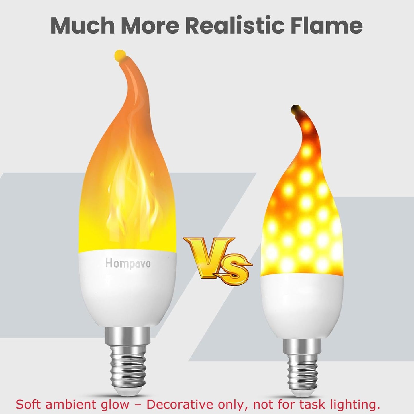 Hompavo 【Upgraded】 LED Flame Light Bulbs, 3 Modes Flickering Light Bulbs, E12 Chandelier Base Candle Fire Light Bulb for Halloween Christmas Party Porch Indoor & Outdoor Home Decoration - 6 Pack