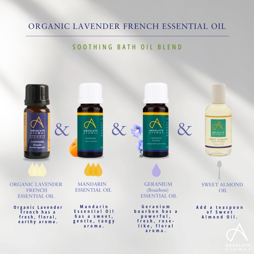 Absolute Aromas Organic Lavender Essential Oil 10ml - 100% Pure, Natural, Vegan, Undiluted and Cruelty-Free - for use in Diffusers, Oil Burners and Aromatherapy Blends