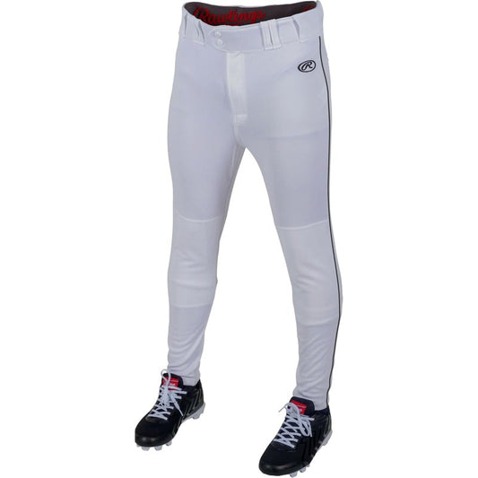 Rawlings Mens Launch Series Baseball Pants | Tapered Jogger Fit | Adult Sizes | Piped | Multiple Colors White/Black, Medium
