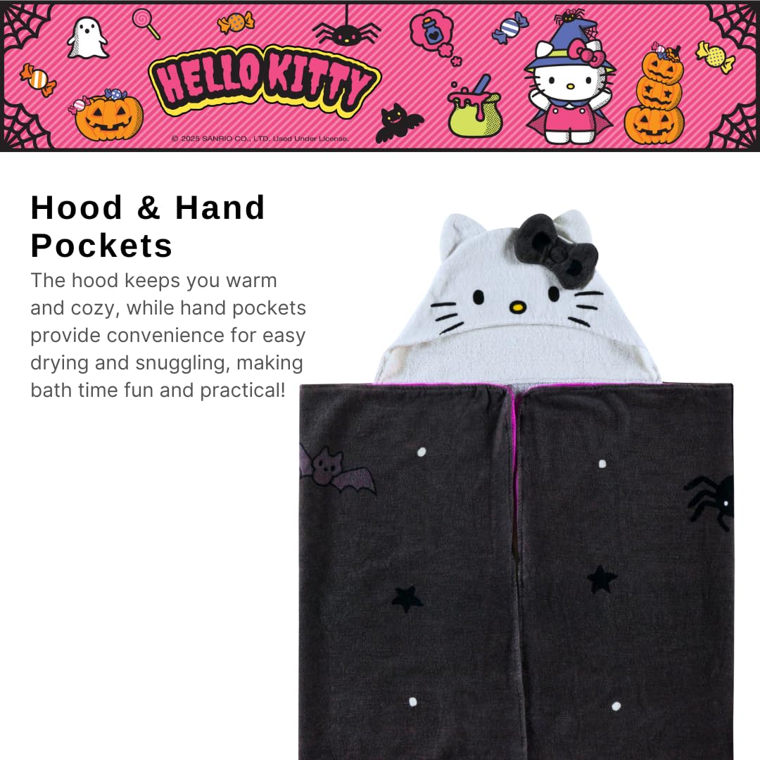 Sanrio Hello Kitty Skeleton Halloween Kids Super Soft Bath/Pool/Beach Soft Cotton Terry Hooded Towel Wrap, 24 in x 50 in, (Officially Licensed Product) by Franco