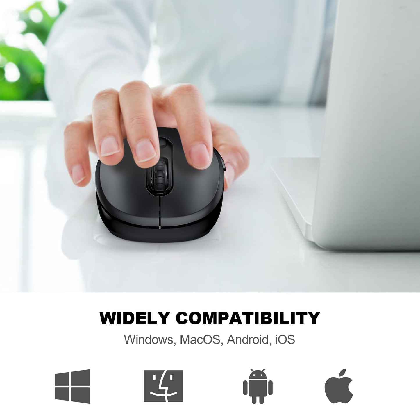 WisFox 2.4G Wireless Mouse for Laptop, Ergonomic Computer Mouse with USB Receiver and 3 Adjustable Levels, 6 Button Wireless Mice for Windows Mac PC Notebook (Grey)