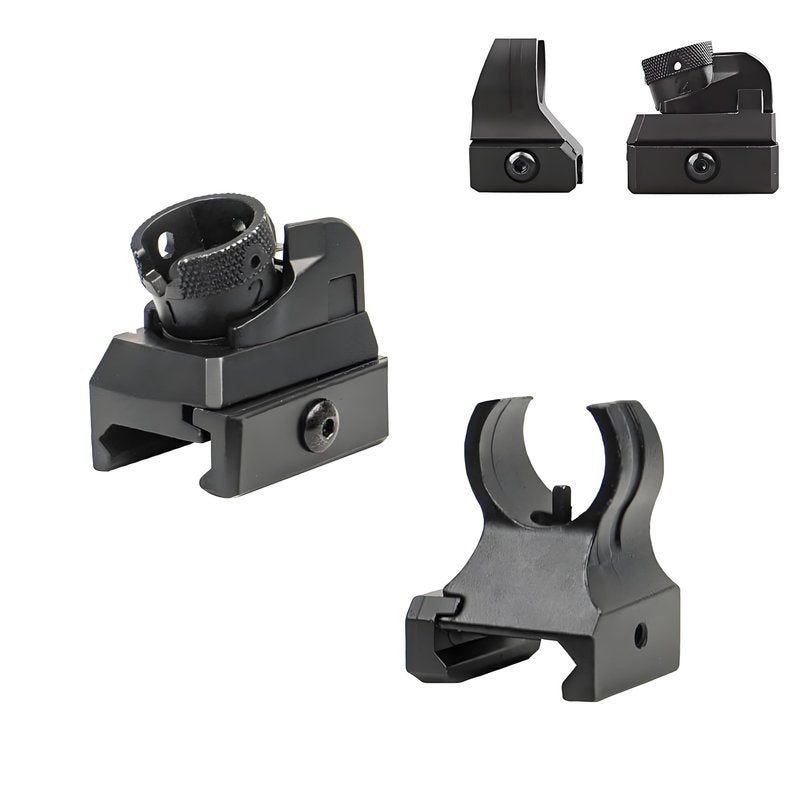 Low Iron Steel Front & Rear Sight Set Combo，Premium Optics Rapid Transition Backup Sights，Tactical Full Metal Style-Rotate Adjustable Diopter Flip-Up Fix Scopes，Fits for 20mm Picatinny Rail Mounting