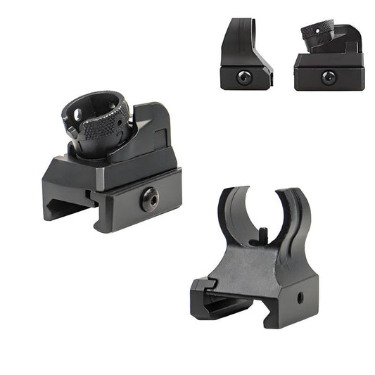 Low Iron Steel Front & Rear Sight Set Combo，Premium Optics Rapid Transition Backup Sights，Tactical Full Metal Style-Rotate Adjustable Diopter Flip-Up Fix Scopes，Fits for 20mm Picatinny Rail Mounting