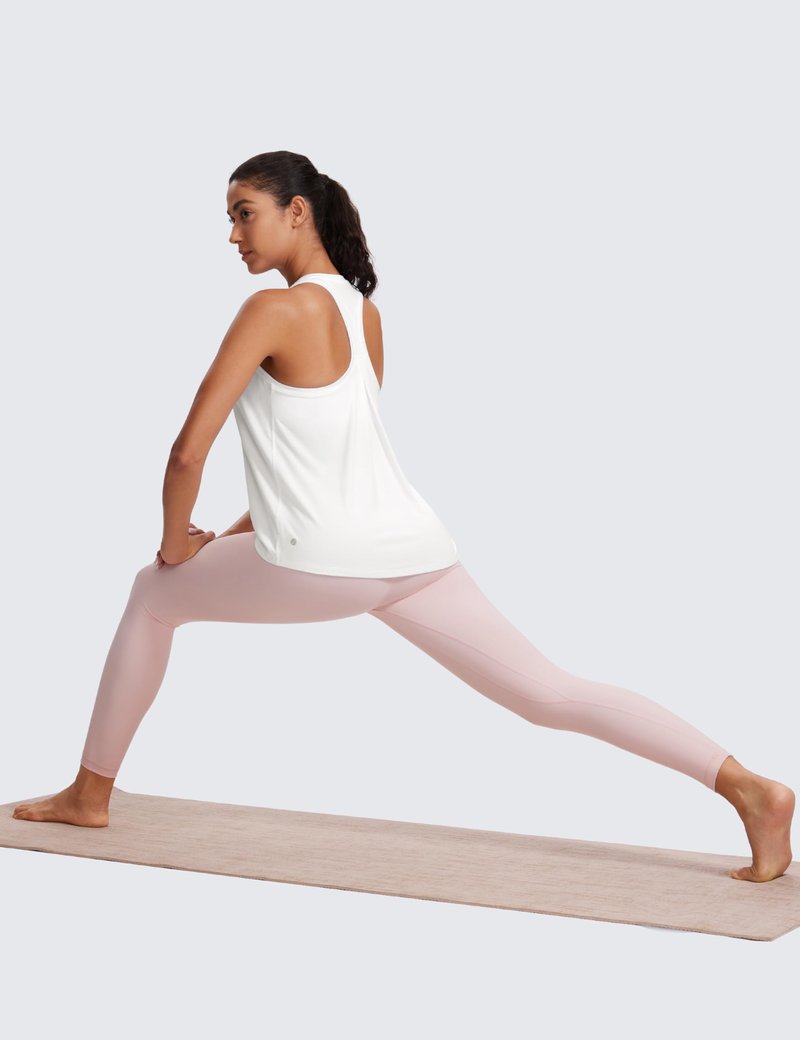 CRZ YOGA Womens Racerback Yoga Tank Tops High Crewneck Soft Casual Workout Sleeveless Flowy Shirts White Medium