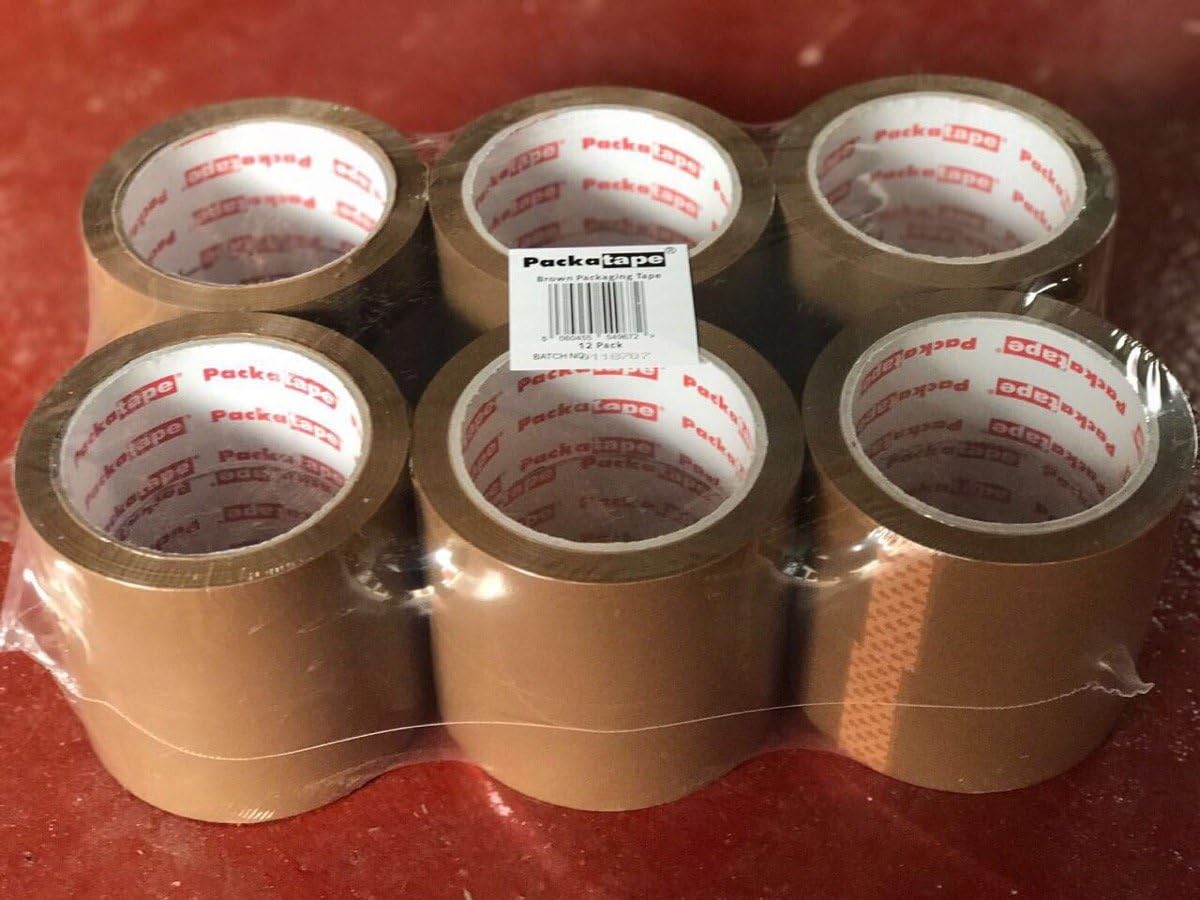Packatape Brown Packaging Tape, Heavy Duty Packing Tape For Industrial And Warehouse Use, 12 Rolls 48mm X 66m