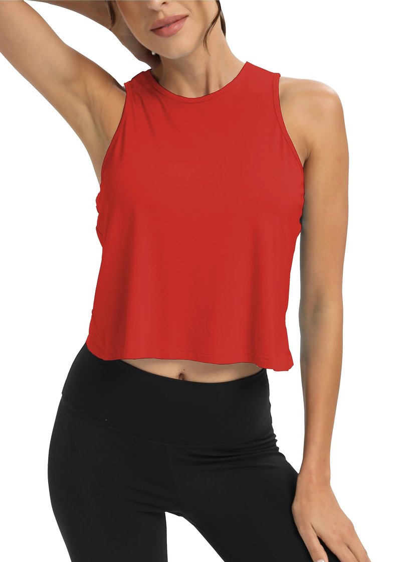 Mippo Crop Workout Tops for Women High Neck Tank Tops Muscle Tank Athleitc Gym Shirts Exercise Sports Shirts Red M