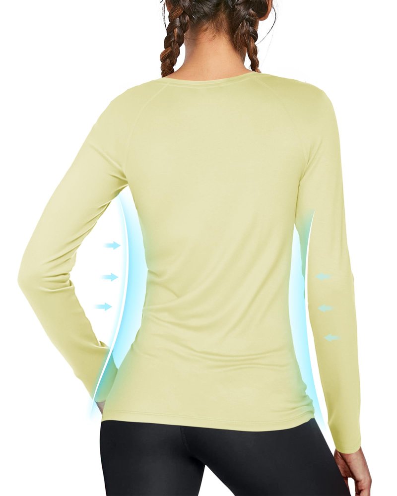 isnowood Women's Sun Protection Long Sleeve Shirts, UPF 50+ UV Rash Guard Swim Shirt, Workout Hiking Running Athletic Tops Bright Yellow