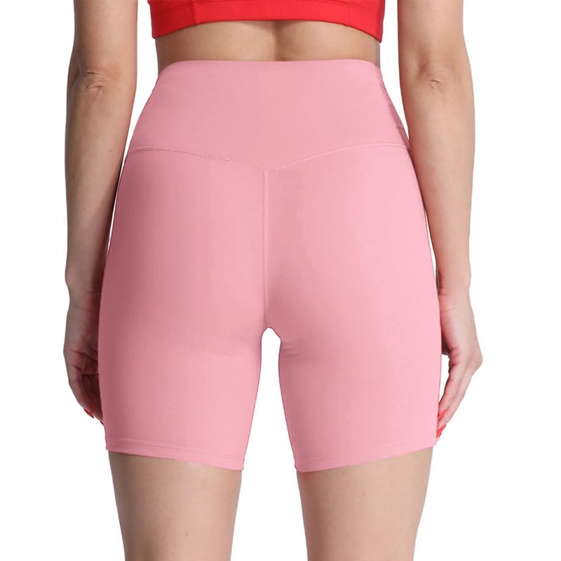 Aoxjox Women's High Waist Biker Shorts Solid Yoga Active Gym Running Compression Exercise Workout Shorts 6" (Active Pink, Small)