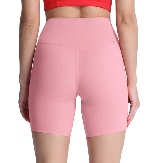 Aoxjox Women's High Waist Biker Shorts Solid Yoga Active Gym Running Compression Exercise Workout Shorts 6" (Active Pink, Small)