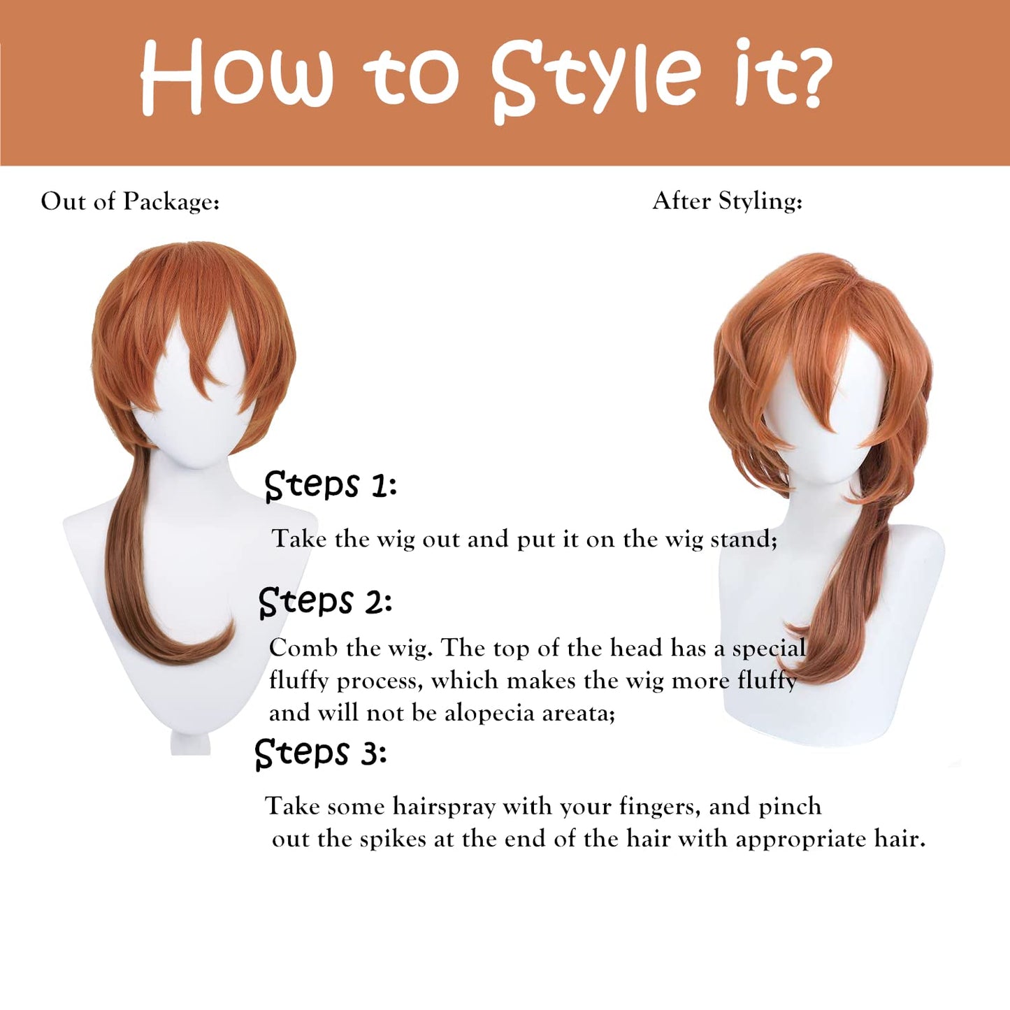 Short Orange Wig for Cosplay Costume Male Men Anime Layered Fluffy Character Costume Wig Heat Resistant Halloween Party Wig + Wig Cap (Orange)