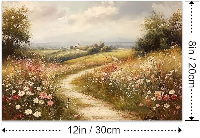 Yesad Wildflower Canvas Wall Art, Meadow with Flowers Painting Vintage Décor Nature Prints Rustic Pictures, Scenery Wall Decor for Living Room Bedroom Farmhouse (Unframed,12”x8”,Wildflower2)
