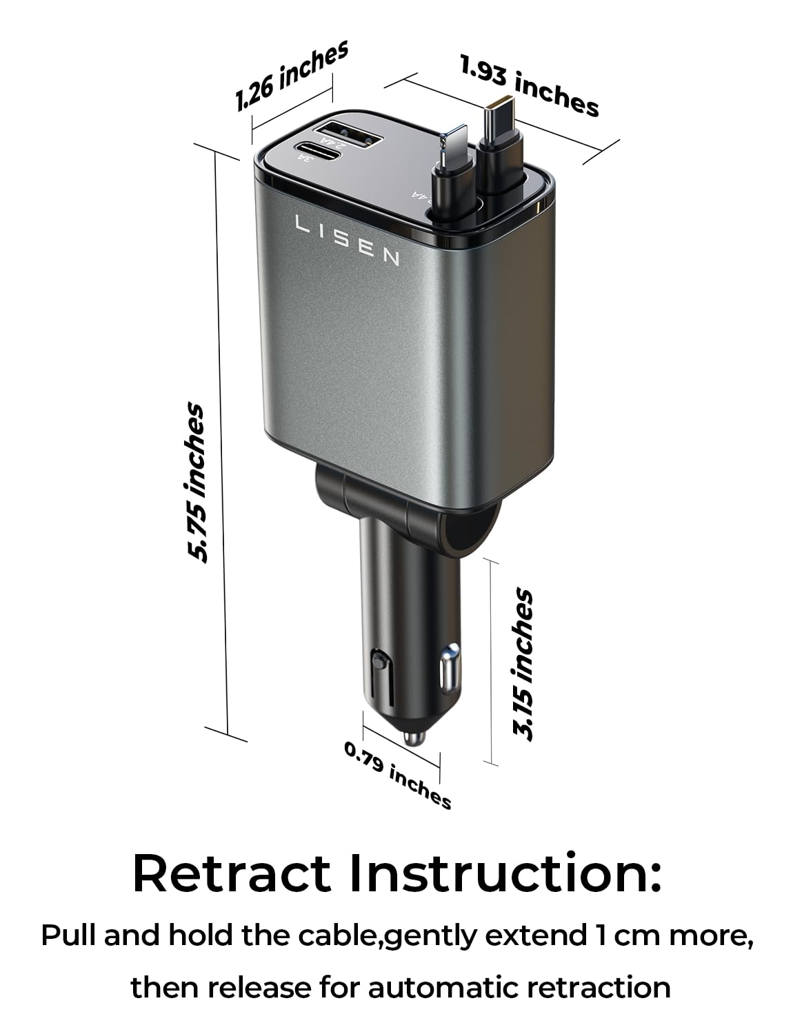 LISEN Retractable Car Charger, for Valentines Day Gifts for Him Her, 69W Cars Adapter USB C Fast Charger for iPhone 17 16 14, Car Accessories Gadgets for Men, Anniversary Birthday Gifts for Men Women