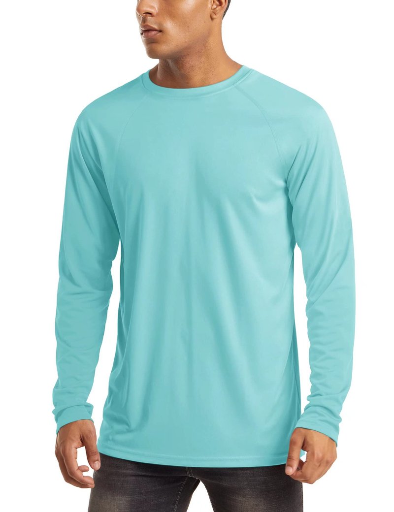 MAGCOMSEN Sun Shirts for Men Long Sleeve Shirt for Men UPF50 Quick Dry Athletic Shirt Swim Shirt Aqua Blue,3XL
