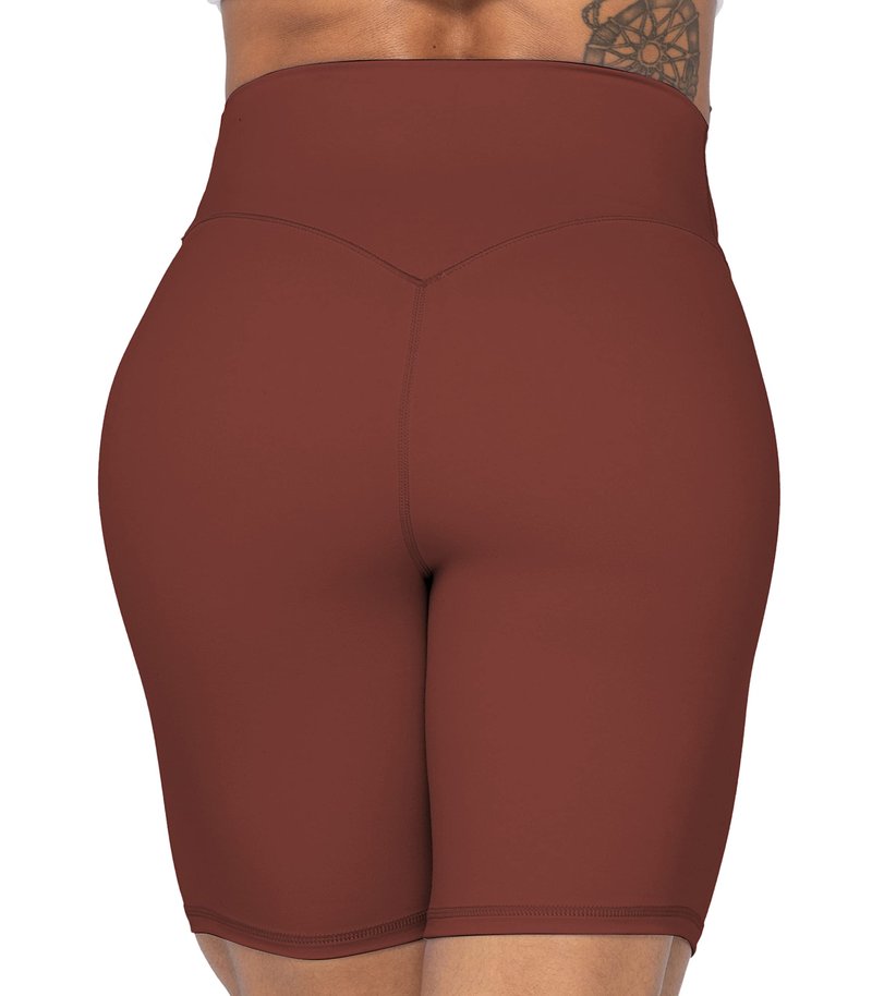 Sunzel 8" High Waist Biker Shorts for Women No Front Seam Soft Yoga Workout Gym Bike Shorts Tummy Control Squat Proof Wine Red