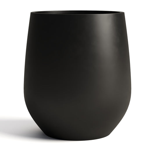 DTY Premium Mt Wilson Tall Tapered Fiberstone Planter for Indoor Outdoor Use, Modern Large Olive Tree Pot with Drainage Hole, Includes 2 Coco Mats. Black, Medium 15'' D x 16.7” H. 11.2” Pot Opening