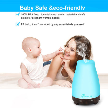 Diffuserlove Essential Oil Diffusers 200ML Remote Control Ultrasonic Mist Humidifiers BPA-Free Aromatherapy Diffuser with 7 Color Lights, Auto Shut-Off for Bedroom Office Kitchen