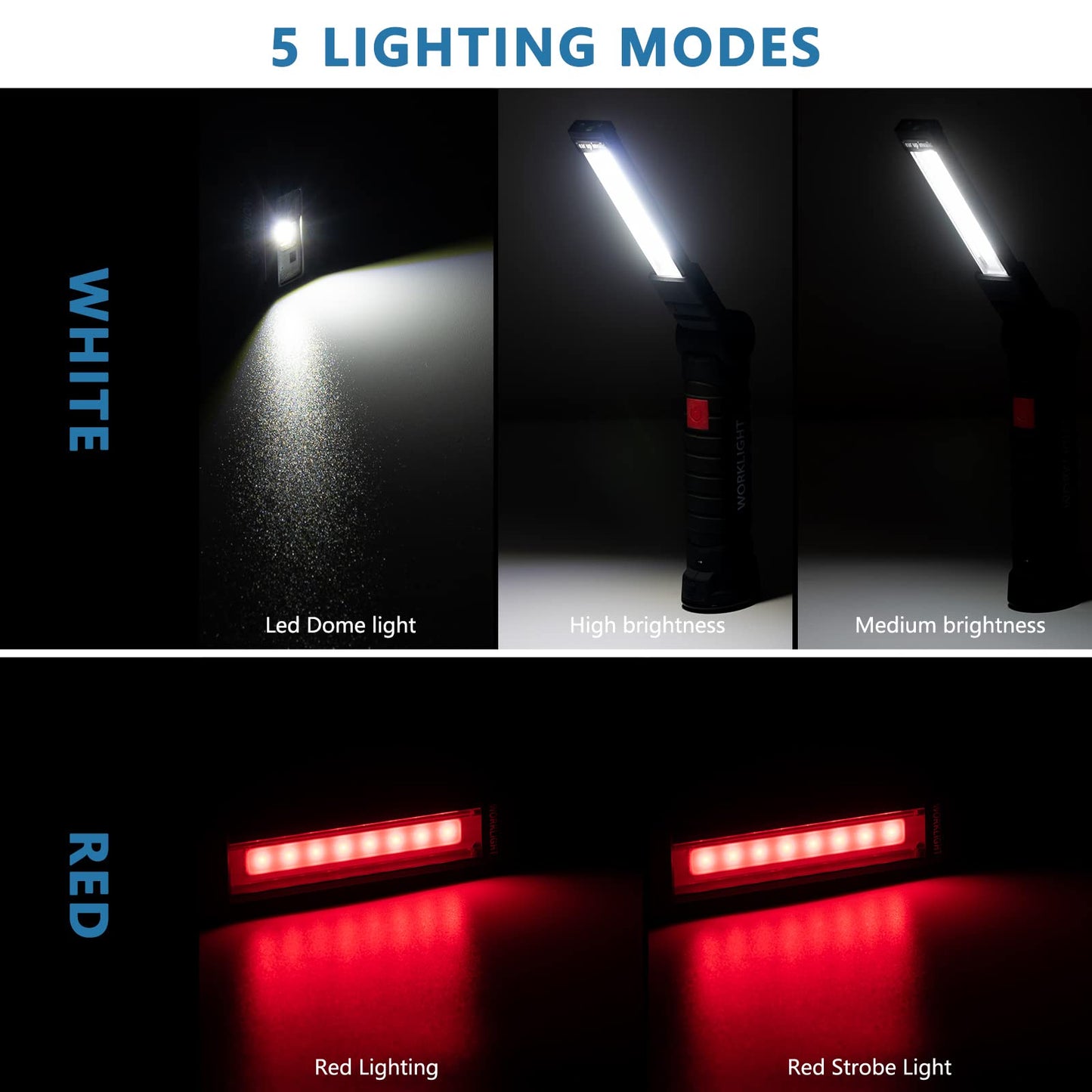 LED USB Rechargeable Torch,Vagocom Super Bright Flashlight COB Work Light Portable Inspection Lamps with Magnetic Base and Hook for Mechanic Tools,Camping,Emergency,Christmas Birthday men Gift(2 Pack)