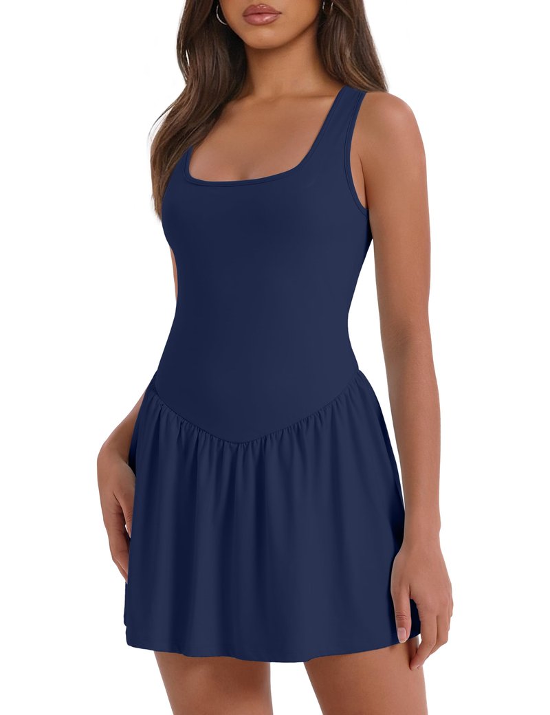 Desol Summer Tennis Dress for Women, Athletic Golf Bodycon Shorts Summer Active Dress Workout Skort Graduation Blue M