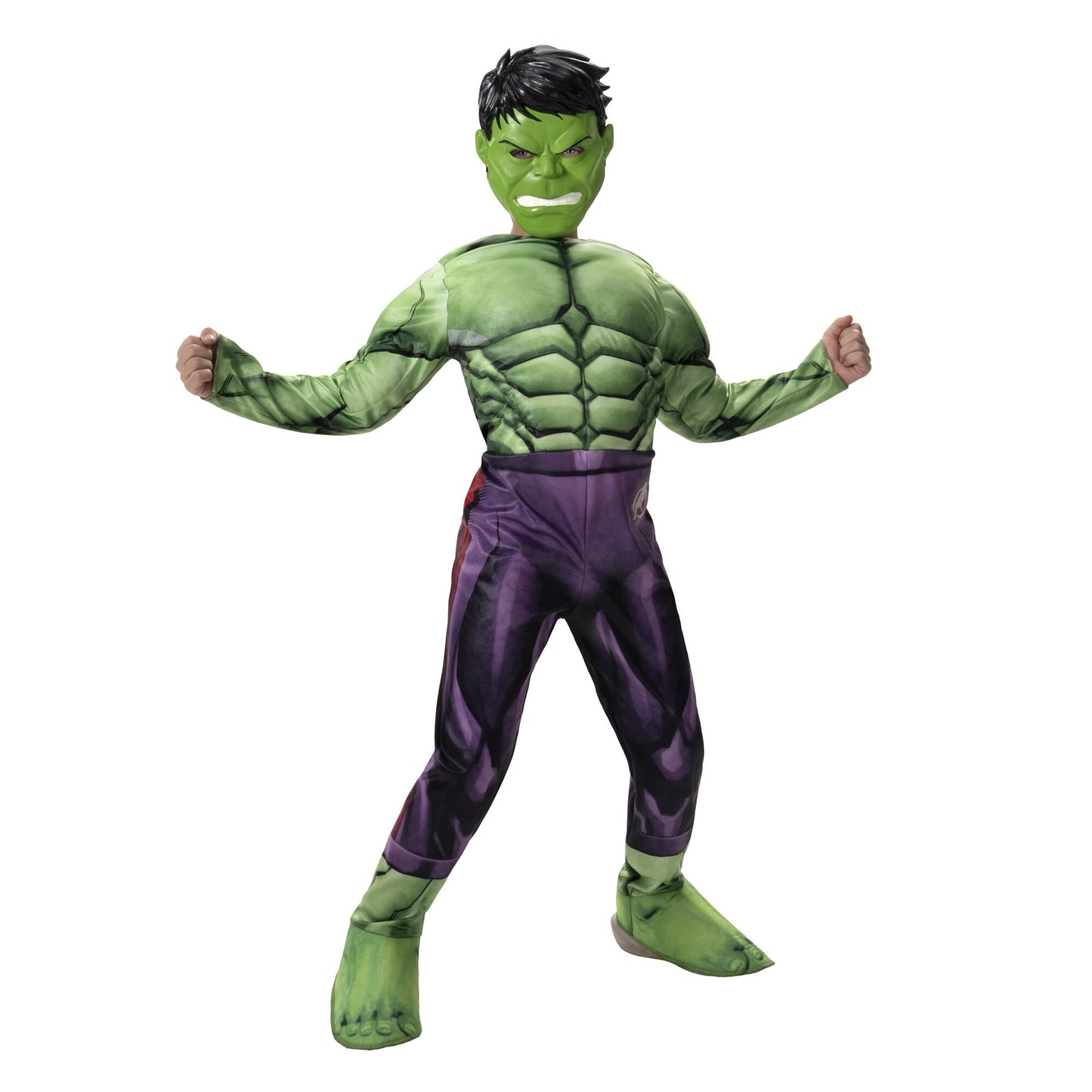 Marvel Hulk Official Youth Halloween Costume - Premium Quality Padded Jumpsuit with Plastic Mask (Size Small) Green