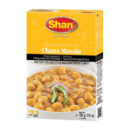 Shan Chana Masala Recipe and Seasoning Mix 3.52 oz (100g) - Spice Powder for Punjabi Style Mild Chickpeas Curry - Suitable for Vegetarians - Airtight Bag in a Box