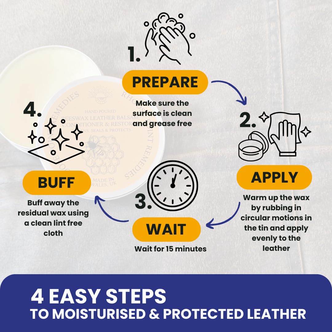 Beeswax Leather Balsam Rich Conditioner & Restorer 300ml - 100% Natural Ingredients CLEANS SEALS & PROTECTS Handpoured in UK Chemical Free Biodegradable Moisturises Nourishes Prolongs Life of Items