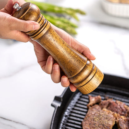 Wooden Pepper Mill Pepper Grinder Kit Manual Mills Solid with Strong Adjustable Ceramic Grinders Set 8 Inches