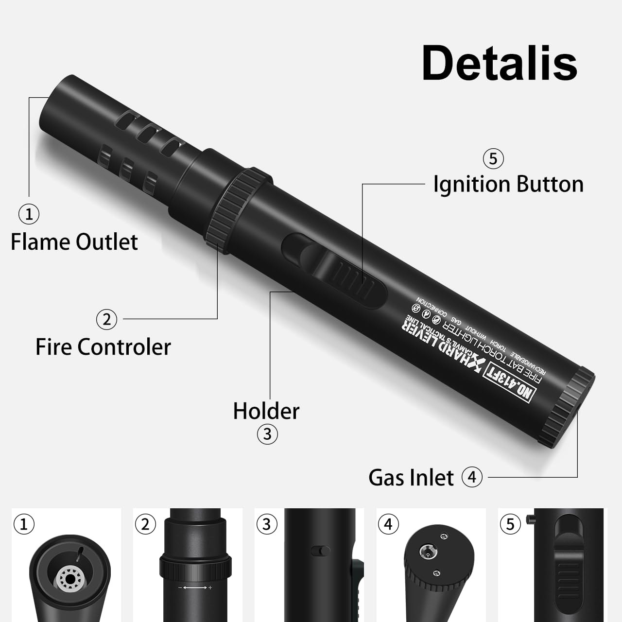 Camping Torch Lighter, Windproof Butane Torch Lighter with Fuel Indicator&Safety Lock, Refillable Butane Lighter with Adjustable Jet Flame for Outdoor Adventure Hiking Candles BBQ Campfires (Black)