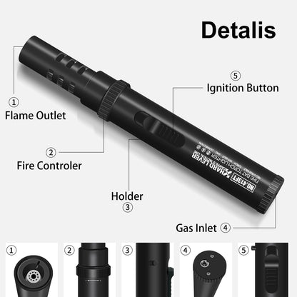 Camping Torch Lighter, Windproof Butane Torch Lighter with Fuel Indicator&Safety Lock, Refillable Butane Lighter with Adjustable Jet Flame for Outdoor Adventure Hiking Candles BBQ Campfires (Black)