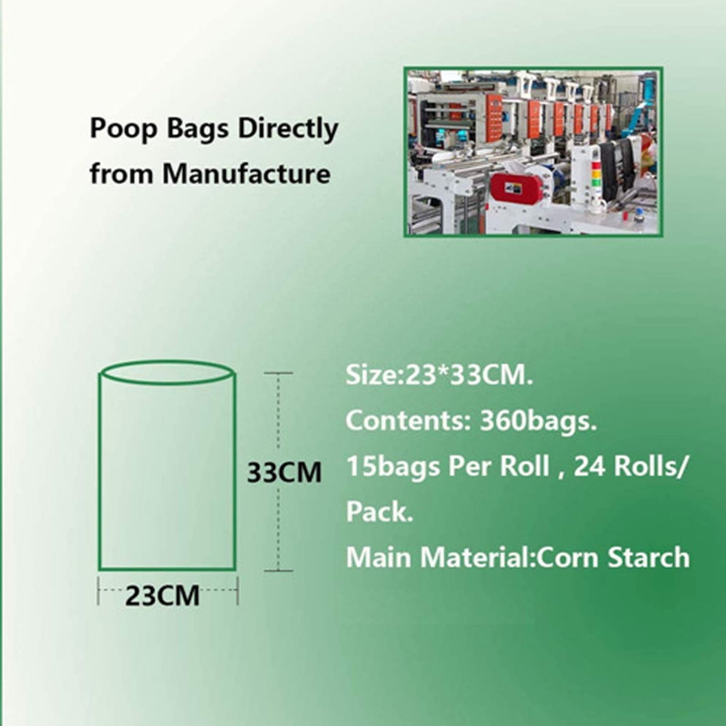 Green Maker Biodegradable 30% Thicker Dog Poop Bags 360 Dog Waste Bags Extra Thick Strong Made from Corn Starch Plants Based (Green)