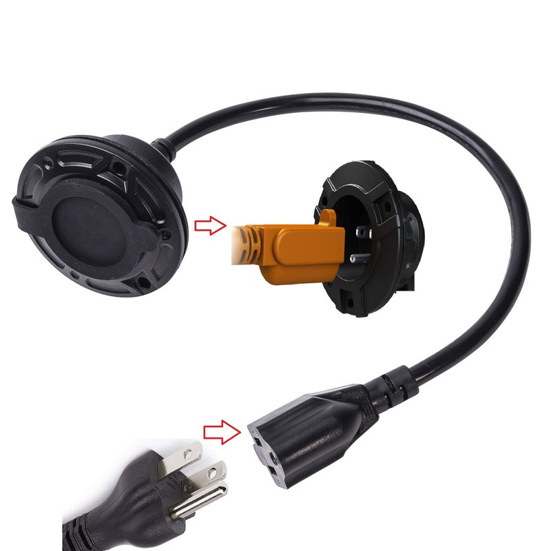 JacEnergy RV Shore Power Inlet Charger Plug 15 Amp AC Port Plug 125 Volt Power Inlet Socket and Waterproof RV Electrical Outlet Receptacle Box Integrated Outdoor Extension Cord for Trailer Plug.