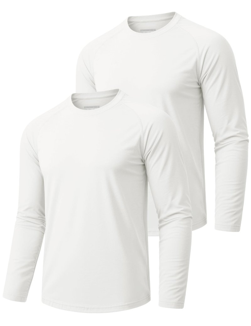 MAGCOMSEN 2 Pack Men's Long Sleeve Shirts Sun Protection UPF 50+ UV SPF Dry Fit T-Shirt for Swim Athletic White L