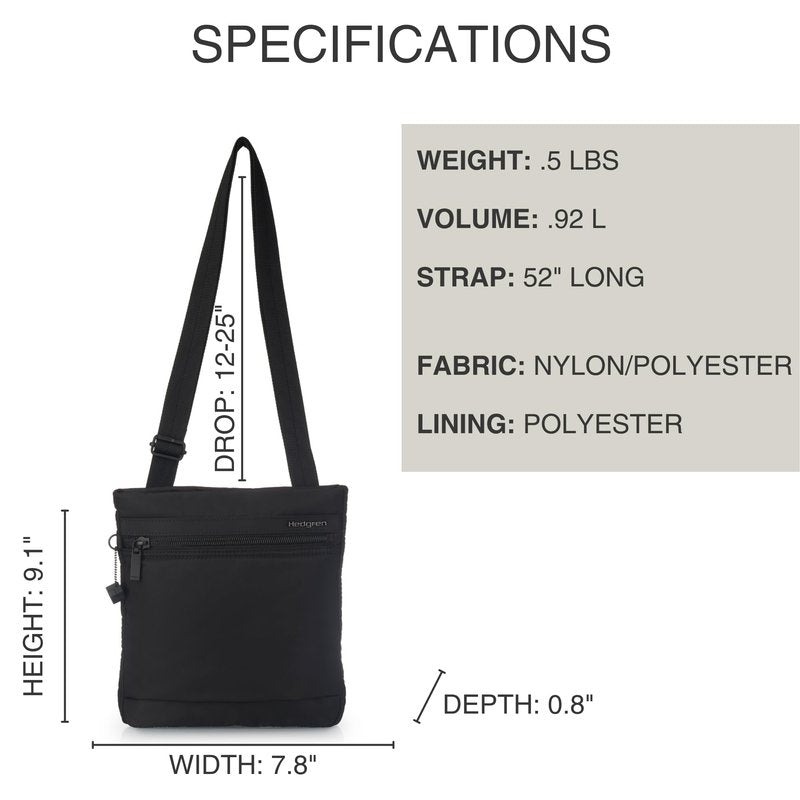 Hedgren LEONCE Crossbody Bag - RFID Protection, Zip Lock, Pen & Slip Pockets, Water-Repellent, 0.92L - Black